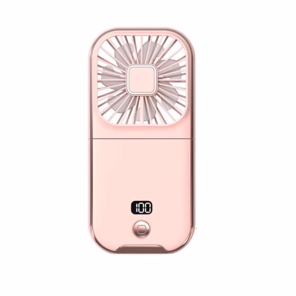 Ventilator Portabil Flippy, 3 in 1, de Mana, de Gat, de Birou, 16.7 x 8 x 1.9 cm, 3 Trepte de Viteza, Incarcare USB, Pliabil, Afisaj Digital, Suport Telefon, Roz - imagine 2