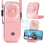 Ventilator Portabil Flippy, 3 in 1, de Mana, de Gat, de Birou, 16.7 x 8 x 1.9 cm, 3 Trepte de Viteza, Incarcare USB, Pliabil, Afisaj Digital, Suport Telefon, Roz - imagine 3