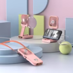 Ventilator Portabil Flippy, 3 in 1, de Mana, de Gat, de Birou, 16.7 x 8 x 1.9 cm, 3 Trepte de Viteza, Incarcare USB, Pliabil, Afisaj Digital, Suport Telefon, Roz - imagine 4