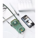 Ventilator Portabil Flippy, 3 in 1, de Mana, de Gat, de Birou, 16.7 x 8 x 1.9 cm, 3 Trepte de Viteza, Incarcare USB, Pliabil, Afisaj Digital, Suport Telefon, Verde - imagine 5