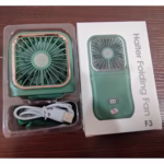 Ventilator Portabil Flippy, 3 in 1, de Mana, de Gat, de Birou, 16.7 x 8 x 1.9 cm, 3 Trepte de Viteza, Incarcare USB, Pliabil, Afisaj Digital, Suport Telefon, Verde - imagine 6
