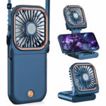 Ventilator Portabil Flippy, 3 in 1, de Mana, de Gat, de Birou, 16.7 x 8 x 1.9 cm, 3 Trepte de Viteza, Incarcare USB, Pliabil, Afisaj Digital, Suport Telefon, Albastru - imagine 2