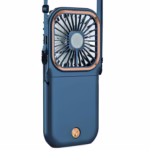 Ventilator Portabil Flippy, 3 in 1, de Mana, de Gat, de Birou, 16.7 x 8 x 1.9 cm, 3 Trepte de Viteza, Incarcare USB, Pliabil, Afisaj Digital, Suport Telefon, Albastru - imagine 3