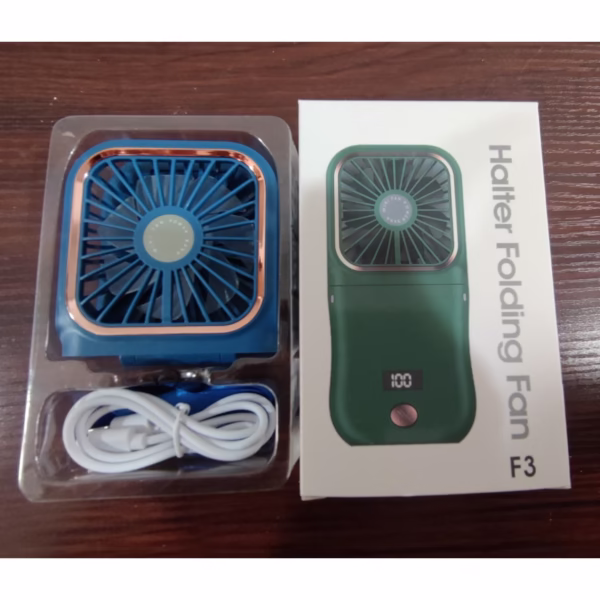 Ventilator Portabil Flippy, 3 in 1, de Mana, de Gat, de Birou, 16.7 x 8 x 1.9 cm, 3 Trepte de Viteza, Incarcare USB, Pliabil, Afisaj Digital, Suport Telefon, Albastru - imagine 7