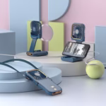 Ventilator Portabil Flippy, 3 in 1, de Mana, de Gat, de Birou, 16.7 x 8 x 1.9 cm, 3 Trepte de Viteza, Incarcare USB, Pliabil, Afisaj Digital, Suport Telefon, Albastru - imagine 8