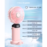 Ventilator Ultra Portabil cu Aromaterapie, Flippy, 3 in 1, de Mana, de Birou, de Gat, 5 Trepte de Viteza, Incarcare USB, Autonomie 12h, Pliabil, cu Ecran LCD, Roz - imagine 2