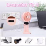 Ventilator Ultra Portabil cu Aromaterapie, Flippy, 3 in 1, de Mana, de Birou, de Gat, 5 Trepte de Viteza, Incarcare USB, Autonomie 12h, Pliabil, cu Ecran LCD, Roz - imagine 4