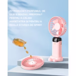 Ventilator Ultra Portabil cu Aromaterapie, Flippy, 3 in 1, de Mana, de Birou, de Gat, 5 Trepte de Viteza, Incarcare USB, Autonomie 12h, Pliabil, cu Ecran LCD, Roz - imagine 5