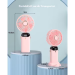 Ventilator Ultra Portabil cu Aromaterapie, Flippy, 3 in 1, de Mana, de Birou, de Gat, 5 Trepte de Viteza, Incarcare USB, Autonomie 12h, Pliabil, cu Ecran LCD, Roz - imagine 6