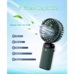 Ventilator Ultra Portabil cu Aromaterapie, Flippy, 3 in 1, de Mana, de Birou, de Gat, 5 Trepte de Viteza, Incarcare USB, Autonomie 12h, Pliabil, cu Ecran LCD, Verde - imagine 2