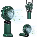 Ventilator Ultra Portabil cu Aromaterapie, Flippy, 3 in 1, de Mana, de Birou, de Gat, 5 Trepte de Viteza, Incarcare USB, Autonomie 12h, Pliabil, cu Ecran LCD, Verde - imagine 3