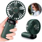 Ventilator Ultra Portabil cu Aromaterapie, Flippy, 3 in 1, de Mana, de Birou, de Gat, 5 Trepte de Viteza, Incarcare USB, Autonomie 12h, Pliabil, cu Ecran LCD, Verde - imagine 4