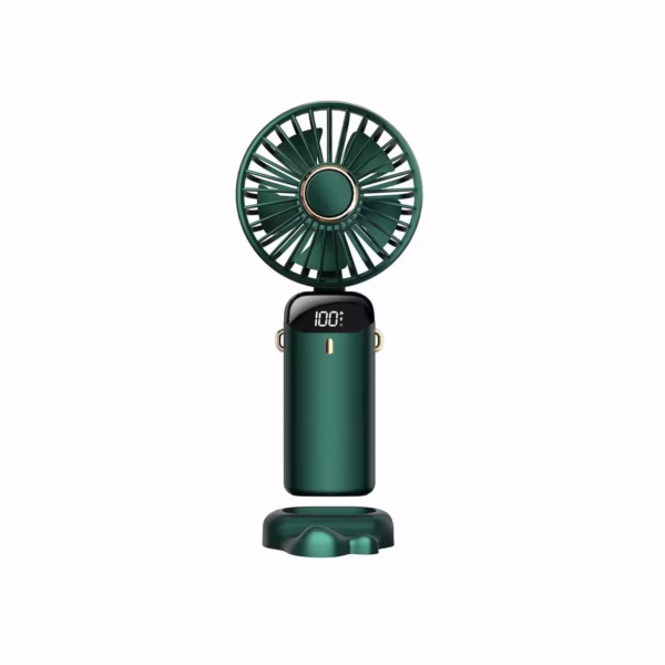 Ventilator Ultra Portabil cu Aromaterapie, Flippy, 3 in 1, de Mana, de Birou, de Gat, 5 Trepte de Viteza, Incarcare USB, Autonomie 12h, Pliabil, cu Ecran LCD, Verde - imagine 8