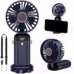 Ventilator Ultra Portabil cu Aromaterapie, Flippy, 3 in 1, de Mana, de Birou, de Gat, 5 Trepte de Viteza, Incarcare USB, Autonomie 12h, Pliabil, cu Ecran LCD, Albastru - imagine 2