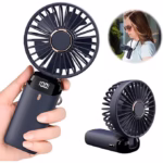 Ventilator Ultra Portabil cu Aromaterapie, Flippy, 3 in 1, de Mana, de Birou, de Gat, 5 Trepte de Viteza, Incarcare USB, Autonomie 12h, Pliabil, cu Ecran LCD, Albastru - imagine 3