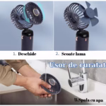 Ventilator Ultra Portabil cu Aromaterapie, Flippy, 3 in 1, de Mana, de Birou, de Gat, 5 Trepte de Viteza, Incarcare USB, Autonomie 12h, Pliabil, cu Ecran LCD, Albastru - imagine 5