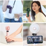 Ventilator Ultra Portabil cu Aromaterapie, Flippy, 3 in 1, de Mana, de Birou, de Gat, 5 Trepte de Viteza, Incarcare USB, Autonomie 12h, Pliabil, cu Ecran LCD, Mov - imagine 3
