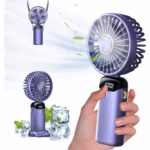 Ventilator Ultra Portabil cu Aromaterapie, Flippy, 3 in 1, de Mana, de Birou, de Gat, 5 Trepte de Viteza, Incarcare USB, Autonomie 12h, Pliabil, cu Ecran LCD, Mov - imagine 4