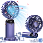 Ventilator Ultra Portabil cu Aromaterapie, Flippy, 3 in 1, de Mana, de Birou, de Gat, 5 Trepte de Viteza, Incarcare USB, Autonomie 12h, Pliabil, cu Ecran LCD, Mov - imagine 5