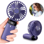 Ventilator Ultra Portabil cu Aromaterapie, Flippy, 3 in 1, de Mana, de Birou, de Gat, 5 Trepte de Viteza, Incarcare USB, Autonomie 12h, Pliabil, cu Ecran LCD, Mov - imagine 6