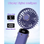 Ventilator Ultra Portabil cu Aromaterapie, Flippy, 3 in 1, de Mana, de Birou, de Gat, 5 Trepte de Viteza, Incarcare USB, Autonomie 12h, Pliabil, cu Ecran LCD, Mov - imagine 7