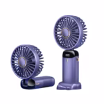 Ventilator Ultra Portabil cu Aromaterapie, Flippy, 3 in 1, de Mana, de Birou, de Gat, 5 Trepte de Viteza, Incarcare USB, Autonomie 12h, Pliabil, cu Ecran LCD, Mov - imagine 8