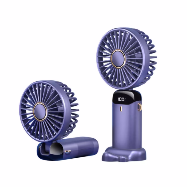 Ventilator Ultra Portabil cu Aromaterapie, Flippy, 3 in 1, de Mana, de Birou, de Gat, 5 Trepte de Viteza, Incarcare USB, Autonomie 12h, Pliabil, cu Ecran LCD, Mov - imagine 8