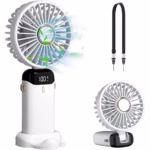 Ventilator Ultra Portabil cu Aromaterapie, Flippy, 3 in 1, de Mana, de Birou, de Gat, 5 Trepte de Viteza, Incarcare USB, Autonomie 12h, Pliabil, cu Ecran LCD, Alb - imagine 2