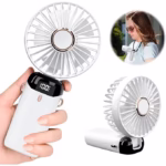 Ventilator Ultra Portabil cu Aromaterapie, Flippy, 3 in 1, de Mana, de Birou, de Gat, 5 Trepte de Viteza, Incarcare USB, Autonomie 12h, Pliabil, cu Ecran LCD, Alb - imagine 4