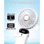 Ventilator Ultra Portabil cu Aromaterapie, Flippy, 3 in 1, de Mana, de Birou, de Gat, 5 Trepte de Viteza, Incarcare USB, Autonomie 12h, Pliabil, cu Ecran LCD, Alb - imagine 6