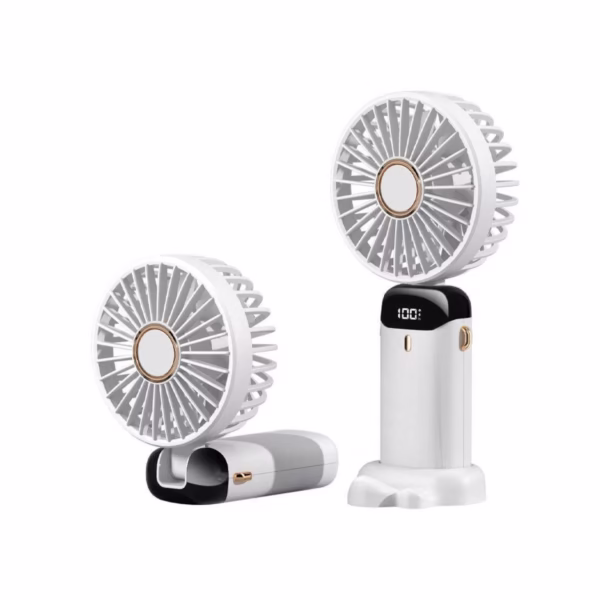 Ventilator Ultra Portabil cu Aromaterapie, Flippy, 3 in 1, de Mana, de Birou, de Gat, 5 Trepte de Viteza, Incarcare USB, Autonomie 12h, Pliabil, cu Ecran LCD, Alb - imagine 7