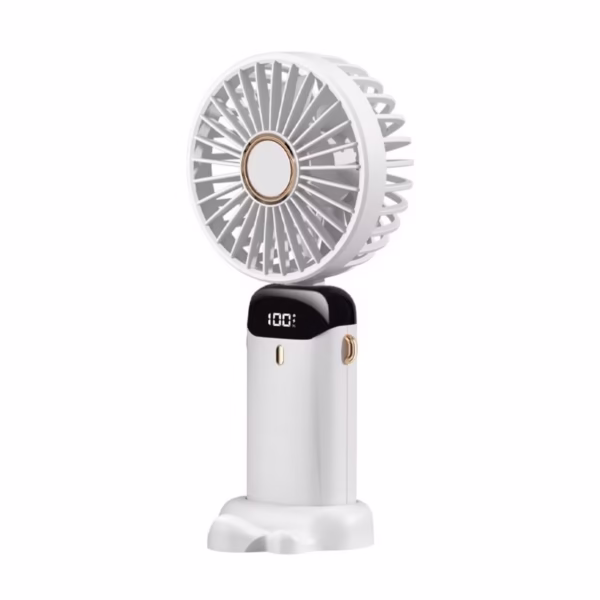Ventilator Ultra Portabil cu Aromaterapie, Flippy, 3 in 1, de Mana, de Birou, de Gat, 5 Trepte de Viteza, Incarcare USB, Autonomie 12h, Pliabil, cu Ecran LCD, Alb - imagine 8