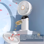 Ventilator Ultra Portabil cu Aromaterapie, Flippy, 3 in 1, de Mana, de Birou, de Gat, 5 Trepte de Viteza, Incarcare USB, Autonomie 12h, Pliabil, cu Ecran LCD, Alb - imagine 10