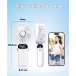 Ventilator Ultra Portabil cu Aromaterapie, Flippy, 3 in 1, de Mana, de Birou, de Gat, 5 Trepte de Viteza, Incarcare USB, Autonomie 12h, Pliabil, cu Ecran LCD, Alb - imagine 11