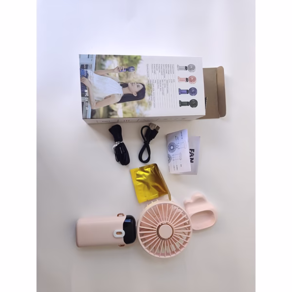 Ventilator Ultra Portabil cu Aromaterapie, Flippy, 3 in 1, de Mana, de Birou, de Gat, 5 Trepte de Viteza, Incarcare USB, Autonomie 12h, Pliabil, cu Ecran LCD, Roz - imagine 8