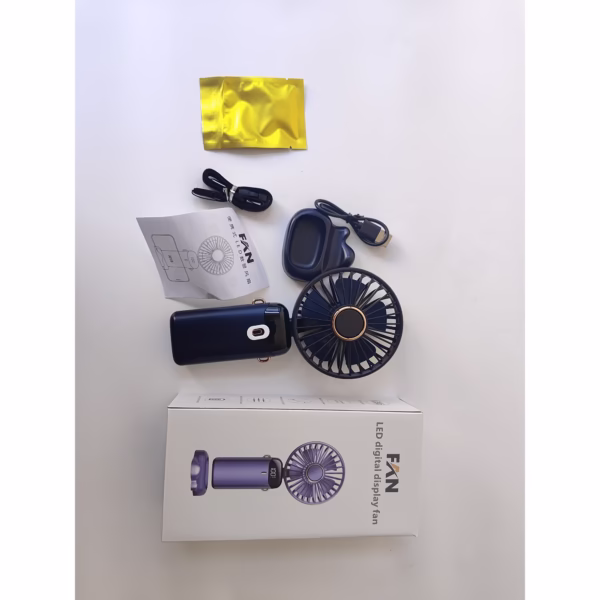 Ventilator Ultra Portabil cu Aromaterapie, Flippy, 3 in 1, de Mana, de Birou, de Gat, 5 Trepte de Viteza, Incarcare USB, Autonomie 12h, Pliabil, cu Ecran LCD, Albastru - imagine 11