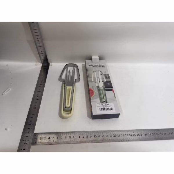 Taietor Decojitor pentru Pepene, Flippy, pentru Legume si Fructe, Multifunctional, Set din 3 Parti, Otel Inoxidabil si Plastic PP, 22.5 x 7 cm Galben - imagine 2