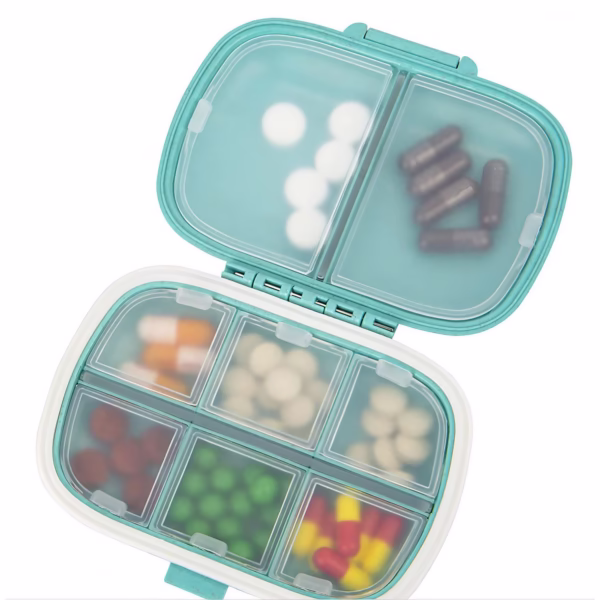 Organizator medicamente, Plastic, 8 compartimente, 0.1 L, Albastru, Flippy, 11 x 7 cm - imagine 4