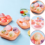 Forma Sfere de Gheata pentru Wiskey si Cocktail-uri Flippy, 4 Sfere, Material Plastic/Silicon Alimentar, Diametru 6.5 cm, cu Orificiu Tip Palnie pentru Umplere, 17 x 17 x 7 cm, Portocaliu - imagine 2