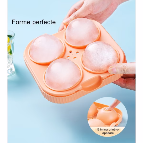 Forma Sfere de Gheata pentru Wiskey si Cocktail-uri Flippy, 4 Sfere, Material Plastic/Silicon Alimentar, Diametru 6.5 cm, cu Orificiu Tip Palnie pentru Umplere, 17 x 17 x 7 cm, Portocaliu - imagine 5