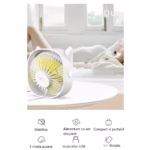 Mini ventilator pentru birou cu usb, Flippy, rotire 360 grade, 3 viteze, 13.5 x 12,8 cm, Alb - imagine 3