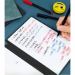 Set Agenda A5 Reutilizabila cu Pagini Tip Tabla, Agenda Pagini Albe cu Stergere Uscata, 3 Markere, 1 Burete și 1 Laveta de sters, Portabila, 24 x 16.5 cm, Coperta Piele, Maro - imagine 4
