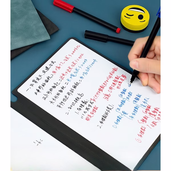 Set Agenda A5 Reutilizabila cu Pagini Tip Tabla, Agenda Pagini Albe cu Stergere Uscata, 3 Markere, 1 Burete și 1 Laveta de sters, Portabila, 24 x 16.5 cm, Coperta Piele, Verde - imagine 3