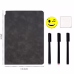 Set Agenda A5 Reutilizabila cu Pagini Tip Tabla, Agenda Pagini Albe cu Stergere Uscata, 3 Markere, 1 Burete și 1 Laveta de sters, Portabila, 24 x 16.5 cm, Coperta Piele, Negru - imagine 5