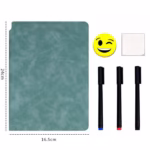 Set Agenda A5 Reutilizabila cu Pagini Tip Tabla, Agenda Pagini Albe cu Stergere Uscata, 3 Markere, 1 Burete și 1 Laveta de sters, Portabila, 24 x 16.5 cm, Coperta Piele, Verde - imagine 5
