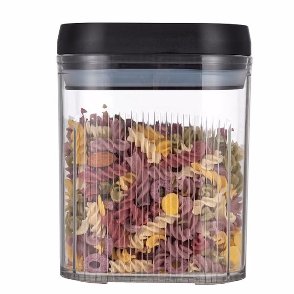 Cutie de Depozitare Alimente, Flippy, tip Container, 1.3L, Recipiente pentru Cereale in Bucatarie,  Transparente cu Capac Negru - imagine 1