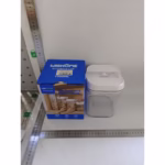 Cutie de Depozitare Alimente, Flippy, Cutie pentru Bucatarie, Cutie pentru Condimente, din PET ABS Silicon, 12.5 x 12.5 x 16.5 cm, 461 g, 1.3L, Transparent Alb - imagine 2