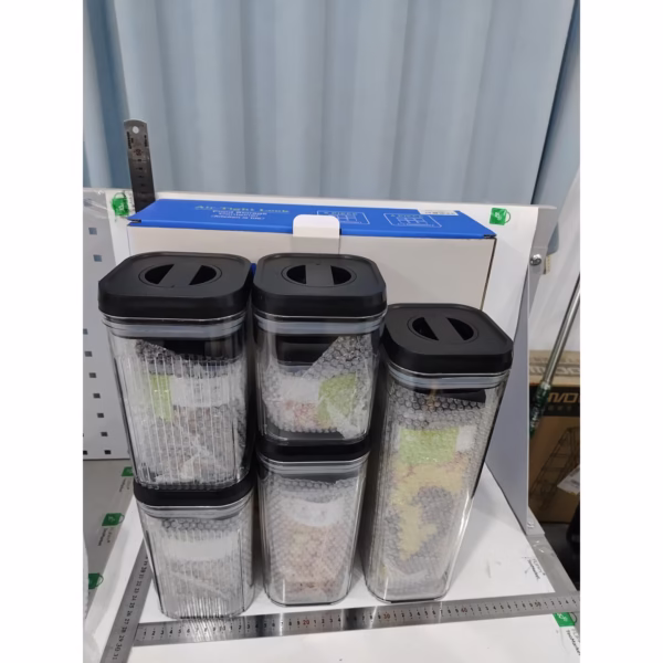 Cutii de Depozitare Alimente, Flippy, Set din 10 Cutii de tip Container, Recipiente pentru Cereale in Bucatarie,  Transparente cu Capac Negru - imagine 2