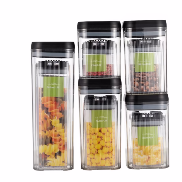 Cutii de Depozitare Alimente, Flippy, Set din 10 Cutii de tip Container, Recipiente pentru Cereale in Bucatarie,  Transparente cu Capac Negru - imagine 1