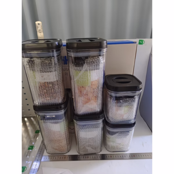 Cutii de Depozitare Alimente, Flippy, Set din 12 Cutii de tip Container, Recipiente pentru Cereale in Bucatarie,  Transparente cu Capac Negru - imagine 2